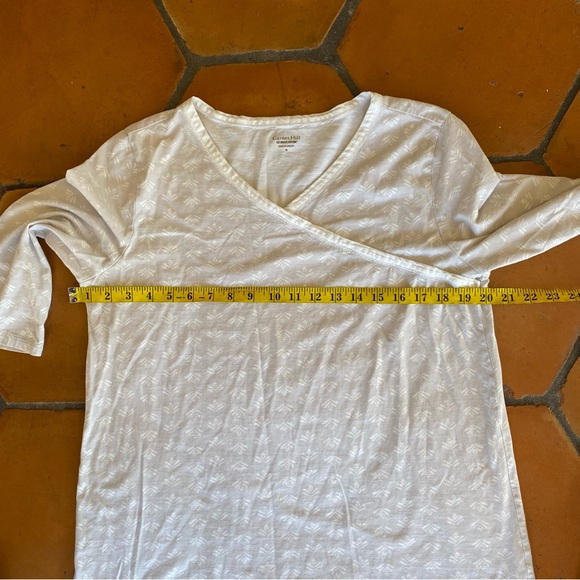 Garnet Hill Green Cotton Nightgown Organic Asian Wrap Gray Floral 3/4 Sleeve M - Picture 5 of 7